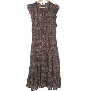 BB Dakota Dress Womens Medium Black Floral Ruffle Tiered Maxi Boho Chiffon